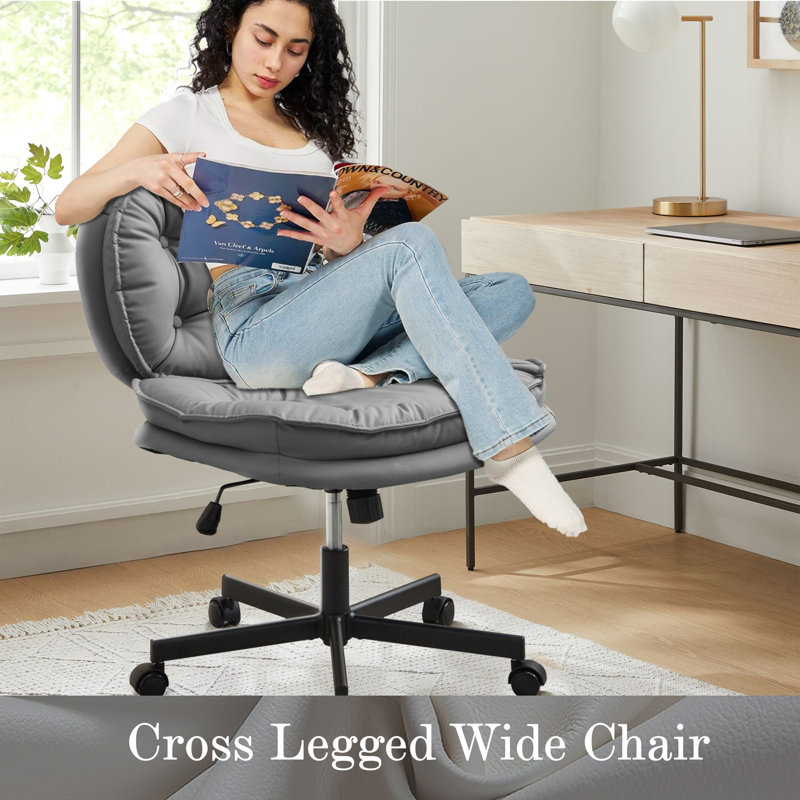 Ebern Designs Cross Legged Office Chair Armless Office Desk Chair Vanity Stool Wayfair